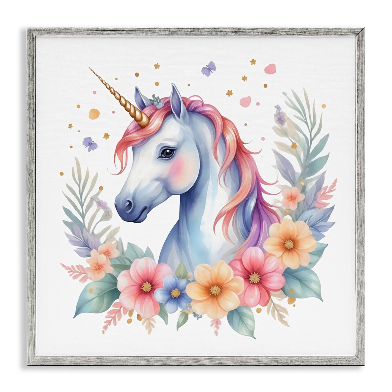 Stupell Industries Colorful Unicorn with Flowers Framed Giclee, design by Creative Studio